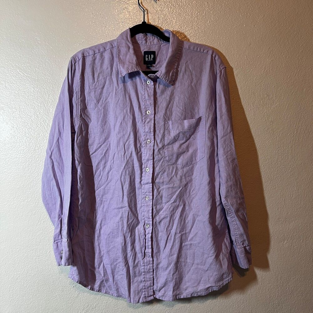 gap purple lavender linen blend long sleeve button down shirt rayon